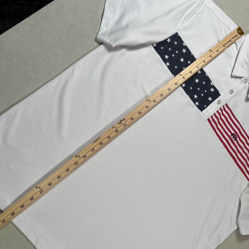 Travis‎ Mathew Polo Shirt Mens XXL White Stars Stripes Patriotic Golf Athleisure - Picture 6 of 11